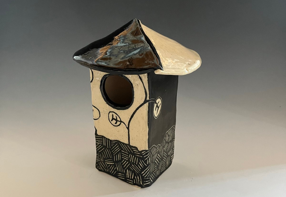 Japanese-inspired sgraffito bird house